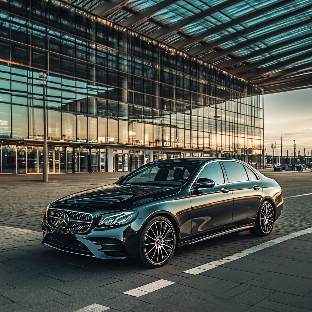 Luxury sedan outside the terminal at Berlin Brandenburg Airport